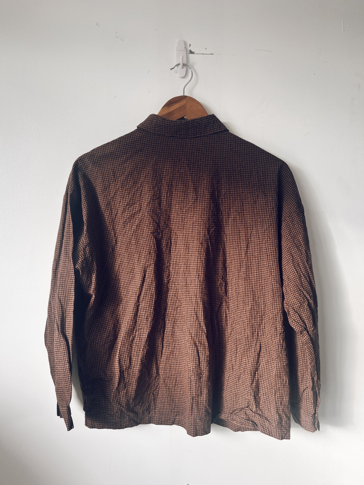 Brown and Black Checkered Long Sleeve Blouse