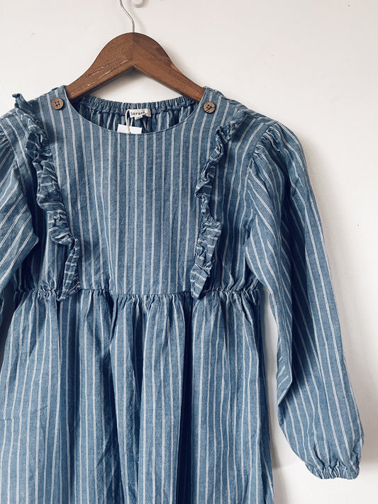 Blue and White Stripes Long Sleeve Dress