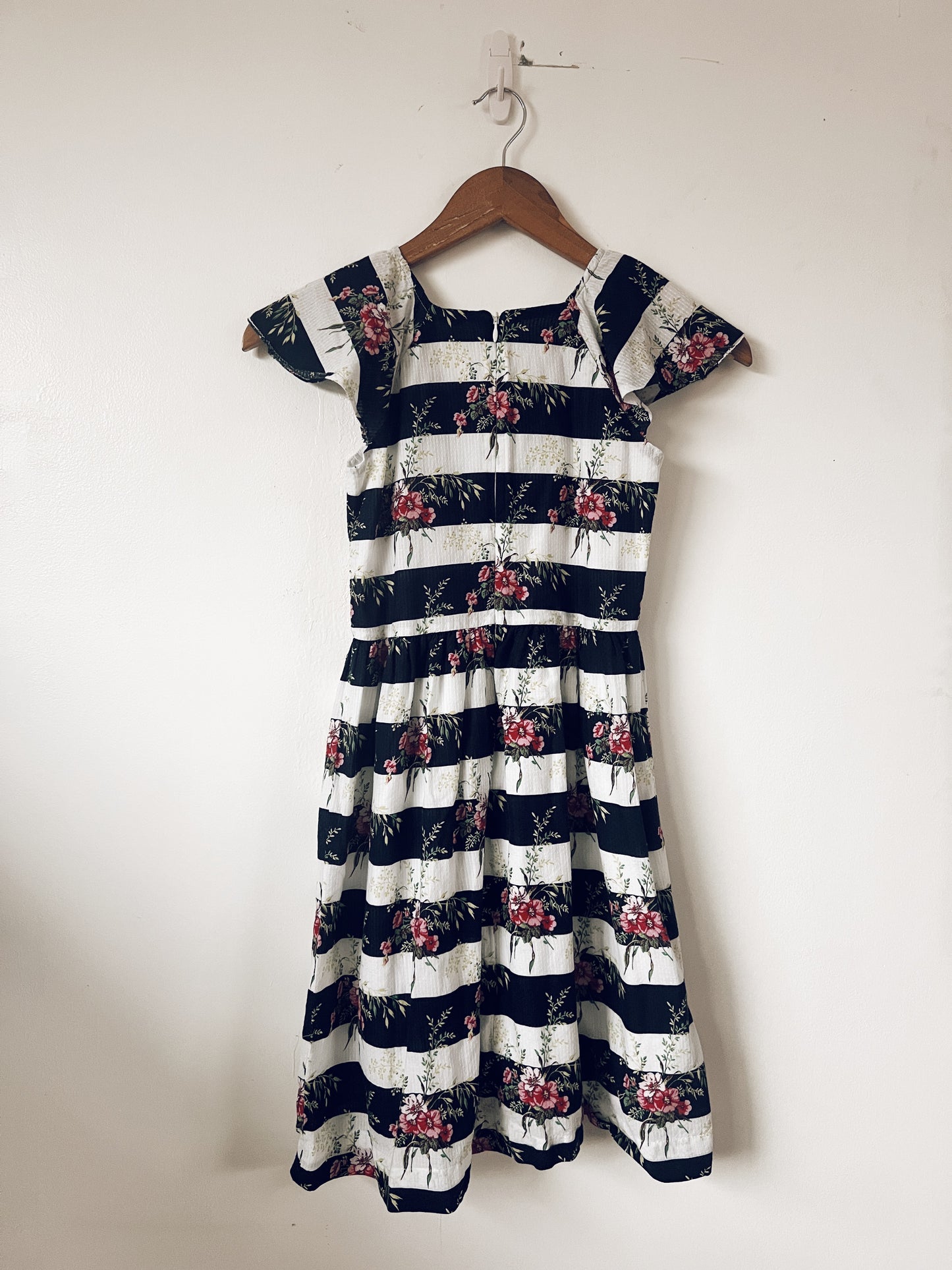 Stripes and Floral Short Sleeve Dress