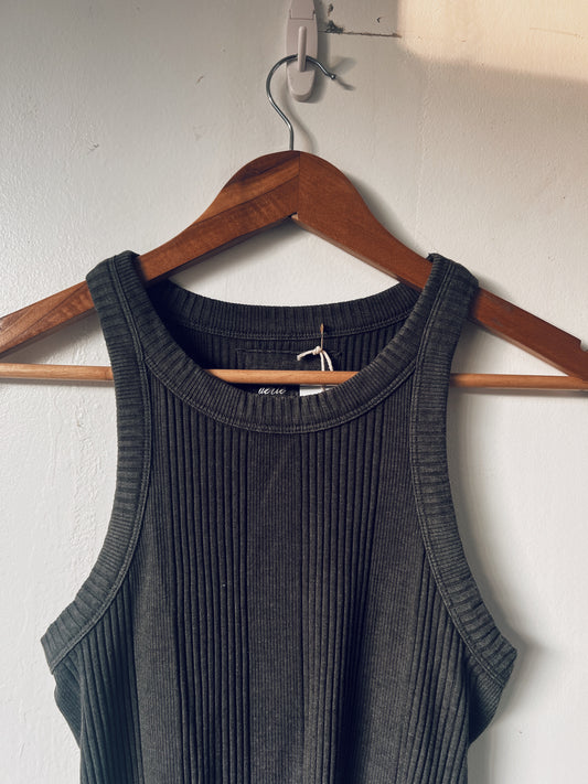Faded Black Ribbed Racerback Cropped Tank Top