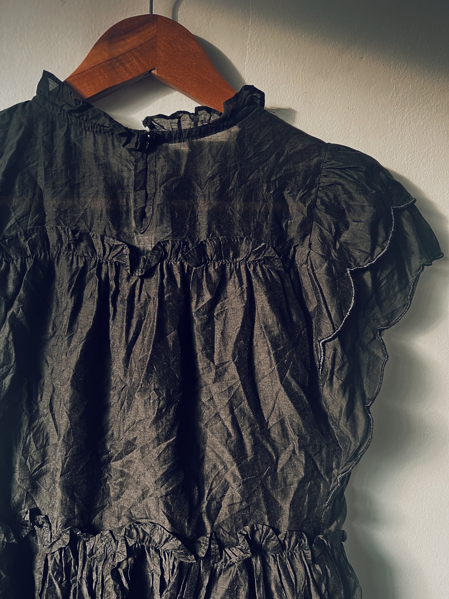 Black Blouse with Ruffle Layered Design