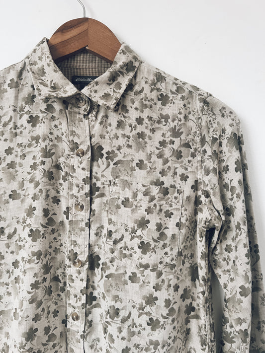 Floral Brown/Muted Green Long Sleeve Blouse