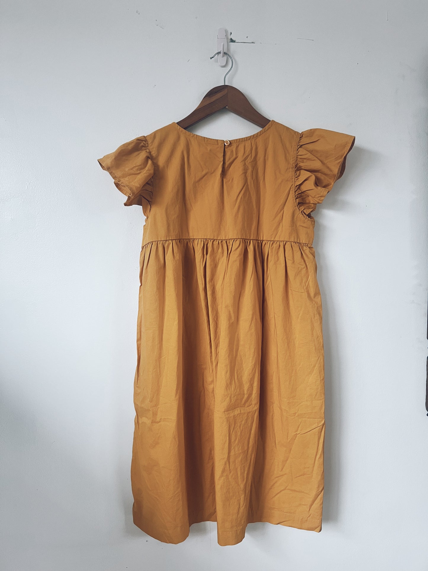 Golden Yellow with Embroidery Short Sleeve Dress