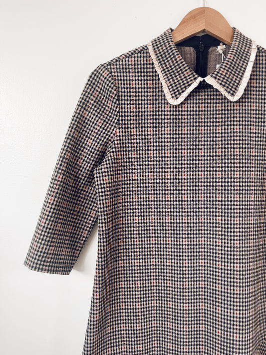 Houndstooth Pattern Dress with Cute Collar