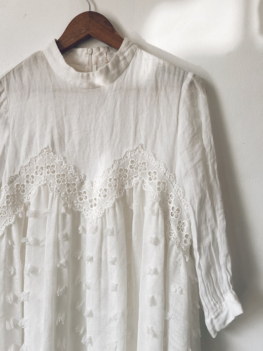 White Flowy Long Sleeve Dress