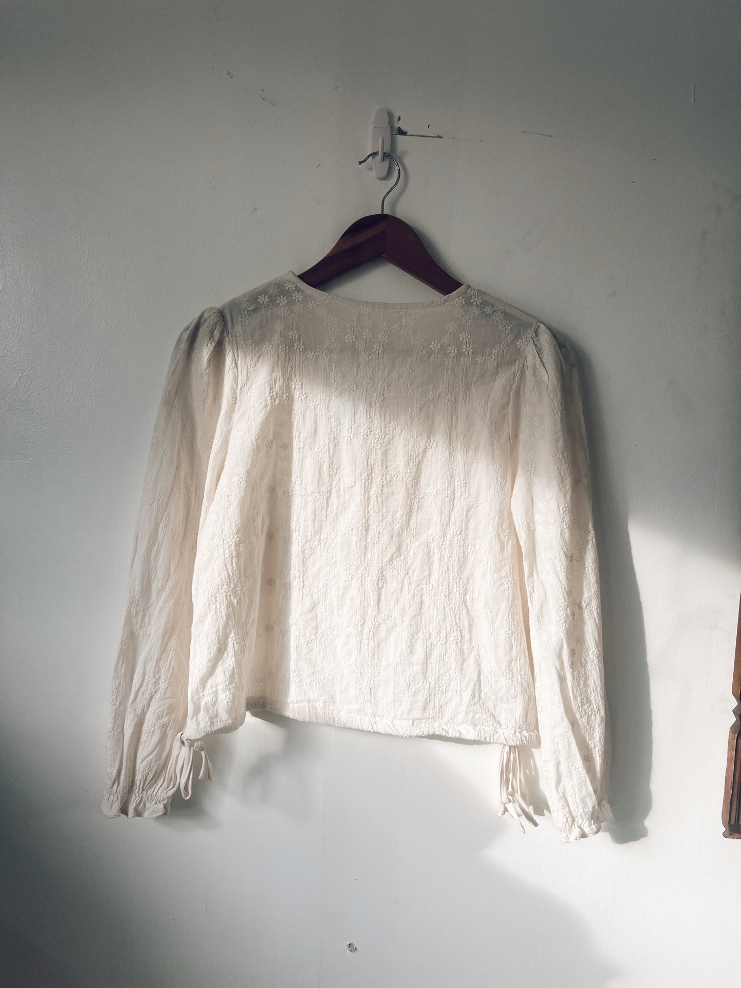 Floral Embroidered Cream Long Sleeve Blouse