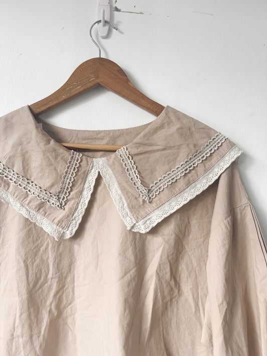 Big Collar Light Brown Long Sleeve Blouse