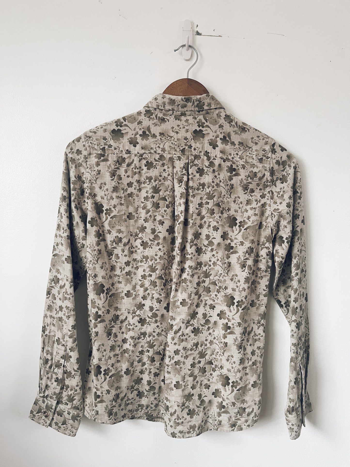 Floral Brown/Muted Green Long Sleeve Blouse