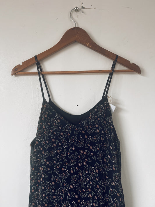 Black Floral Strap Midi Dress