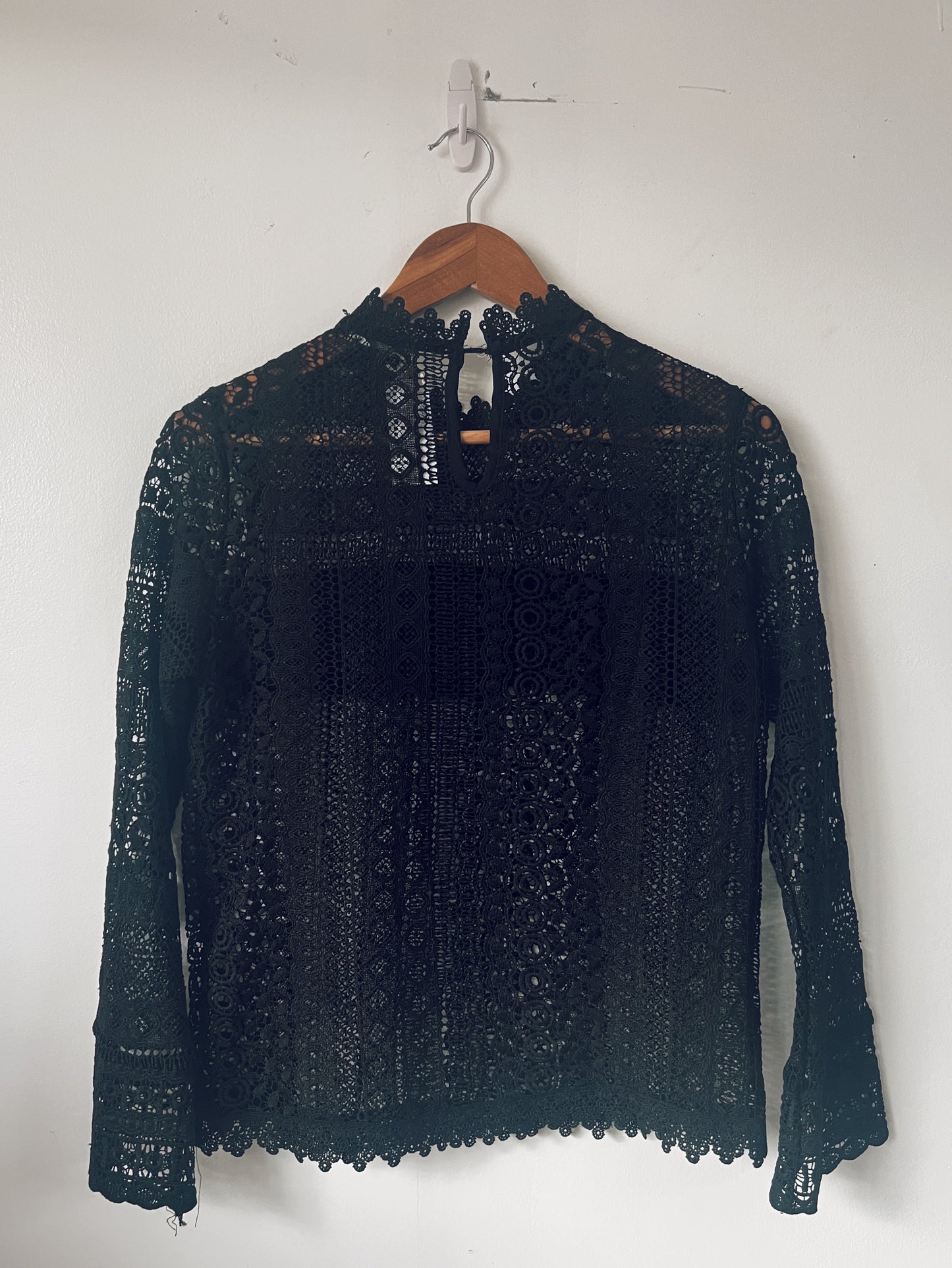 Black Intricate Lace Long Sleeve Blouse