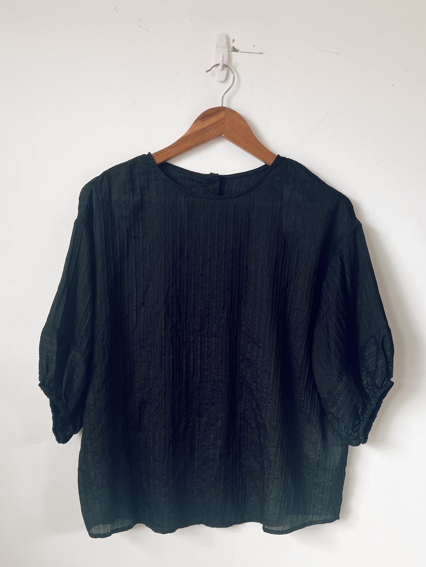 Black Blouse with Puffed Short Sleeves