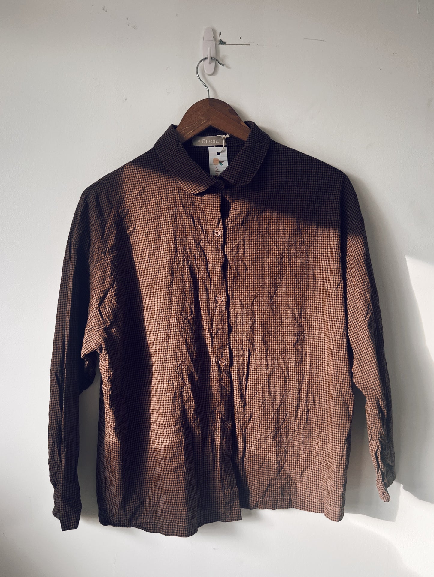 Brown and Black Checkered Long Sleeve Blouse