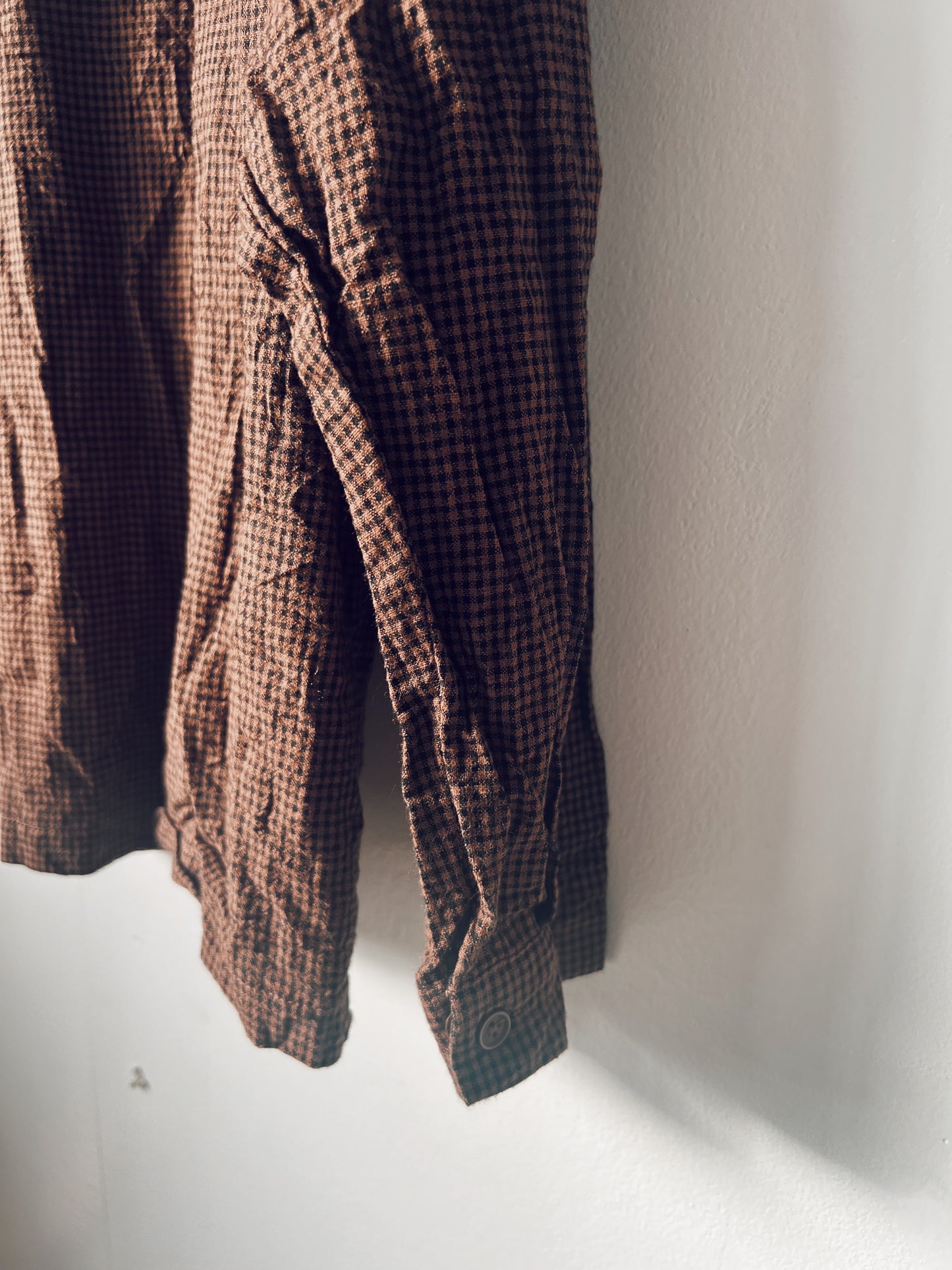 Brown and Black Checkered Long Sleeve Blouse