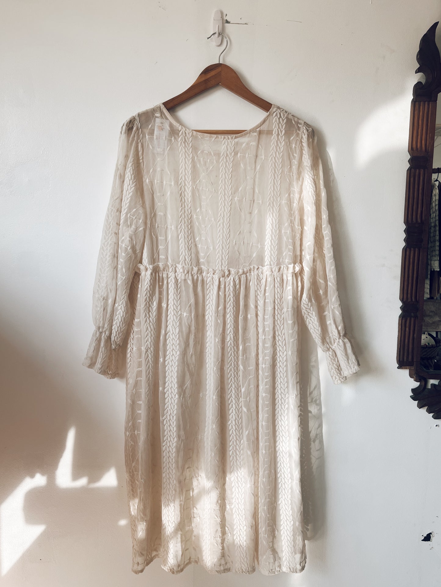 Light Beige Embroidered Long Sleeve Dress