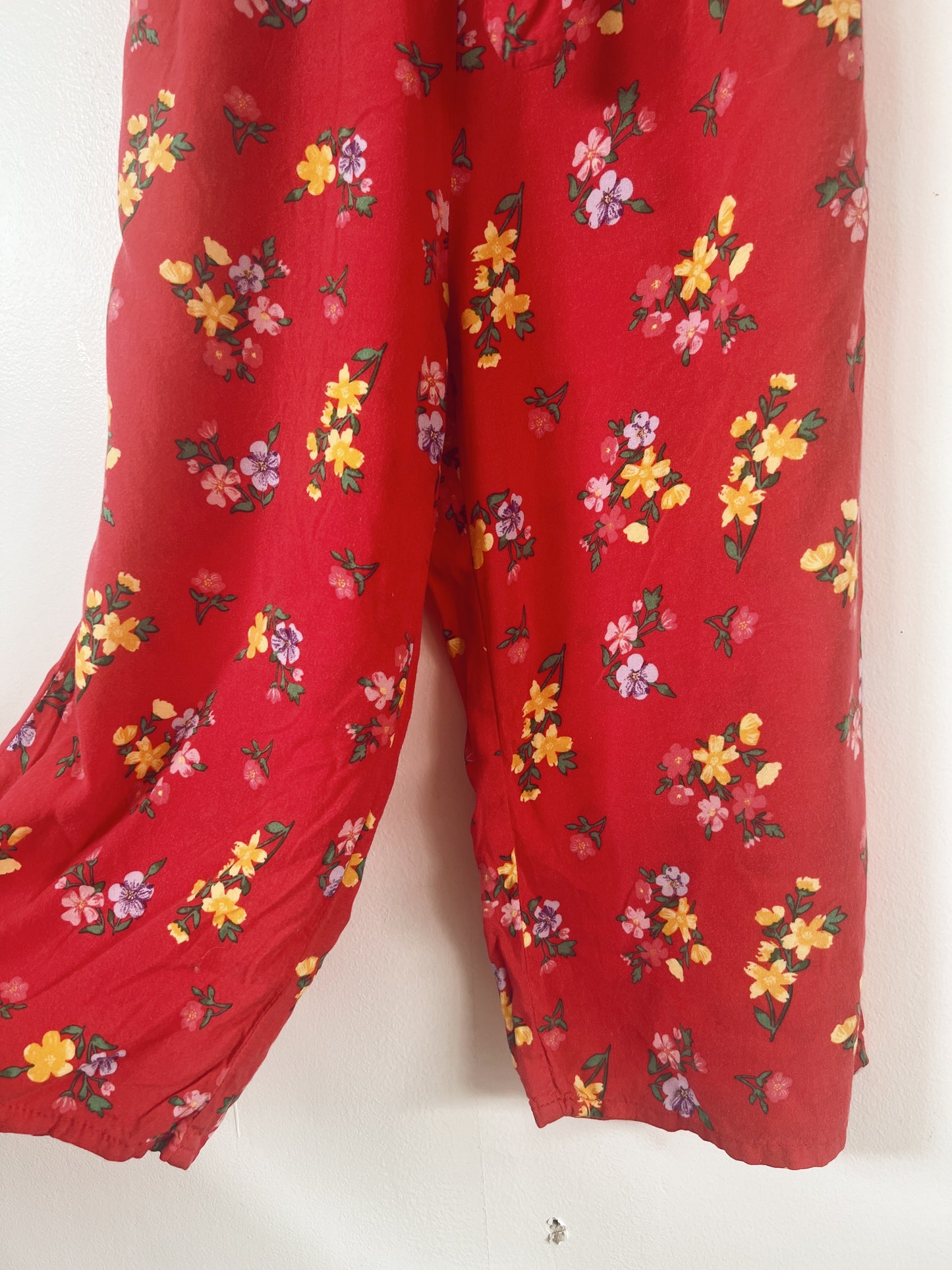 Coral Red Floral Flowy Pants