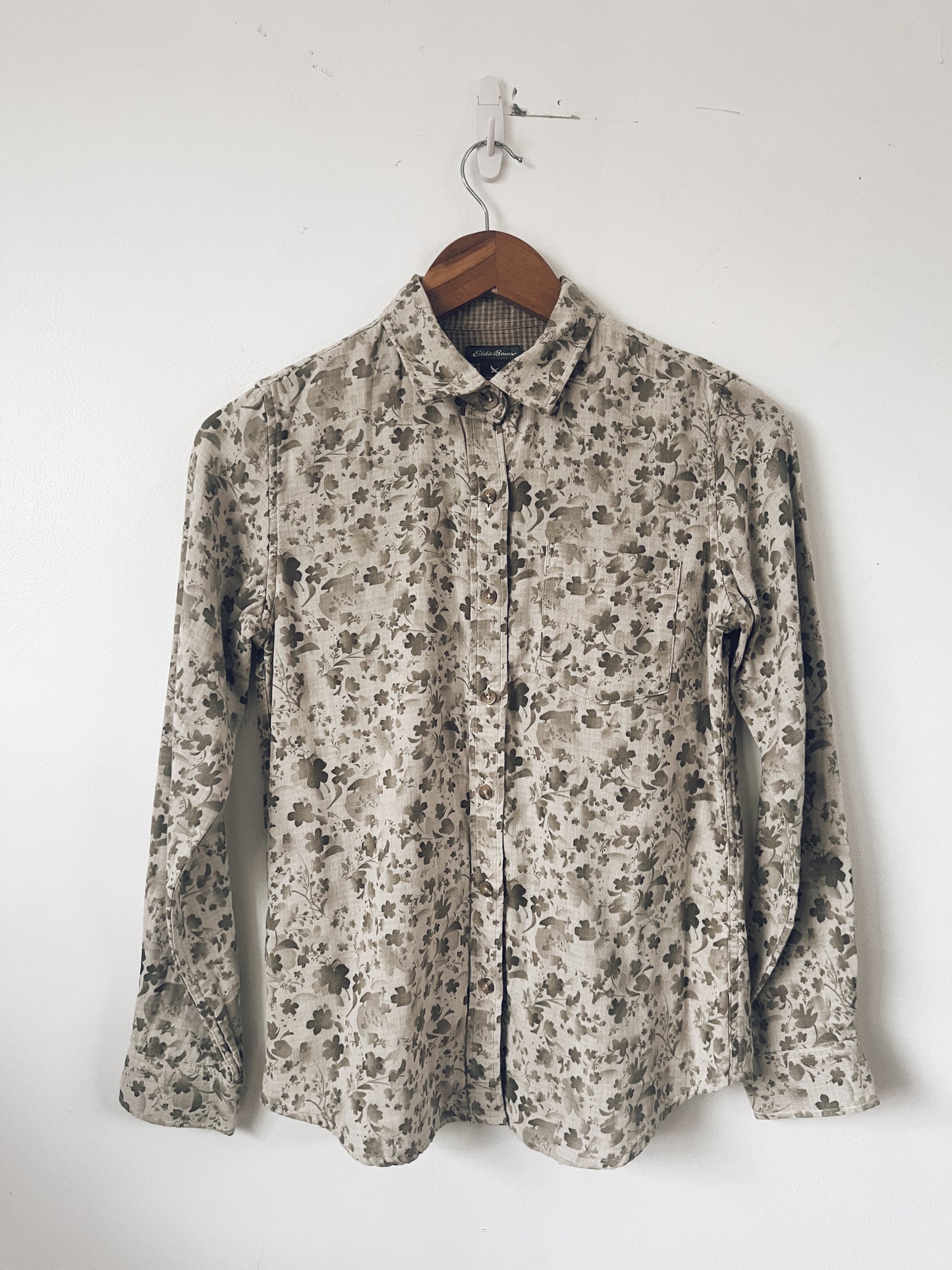 Floral Brown/Muted Green Long Sleeve Blouse