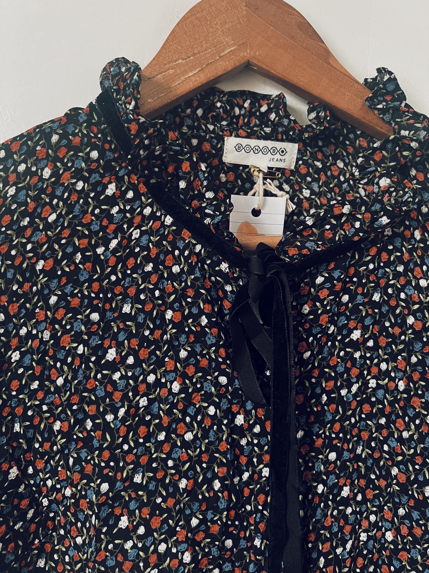 Dainty Floral Black Long Sleeve Blouse