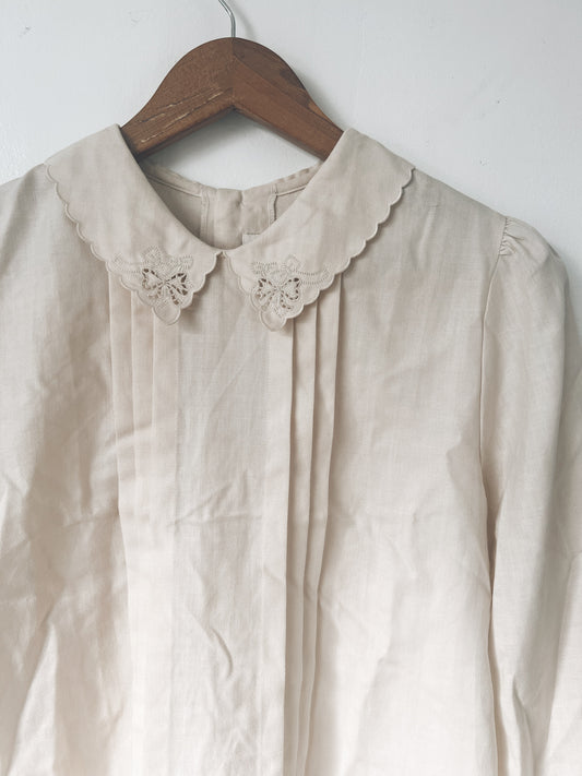 Ribbon Collar Light Brown Long Sleeve Blouse