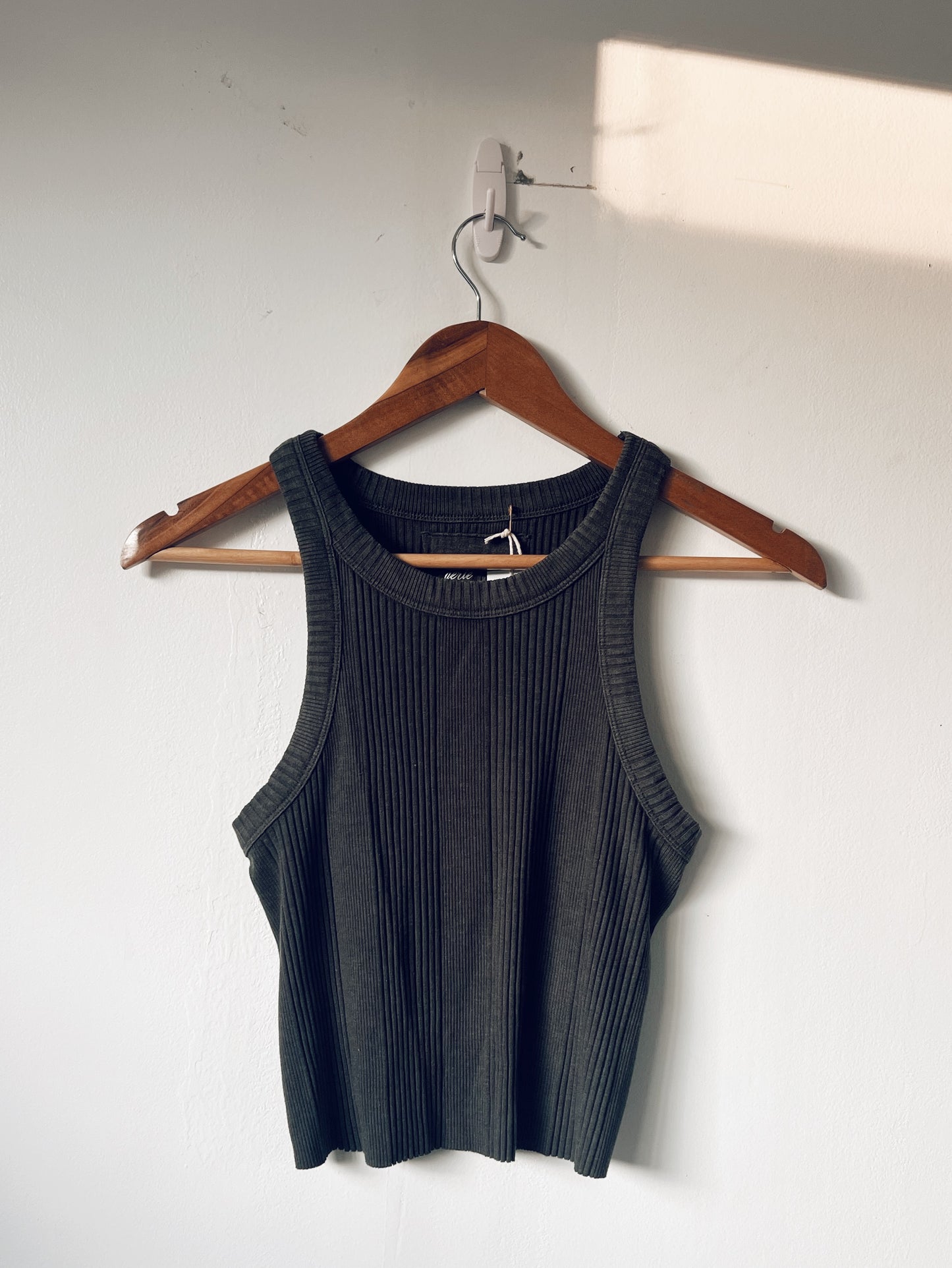 Faded Black Ribbed Racerback Cropped Tank Top