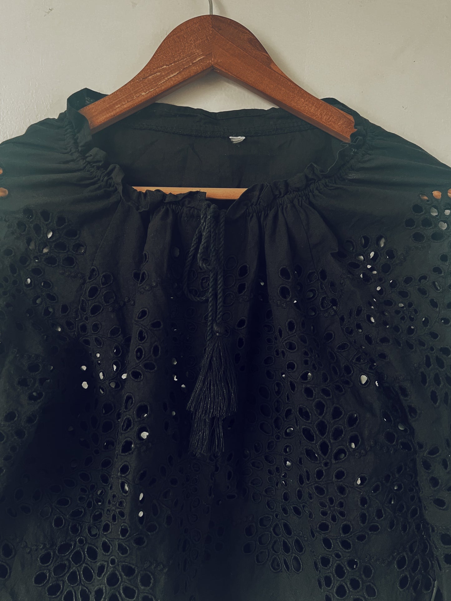 Black Eyelet Long Sleeve Blouse