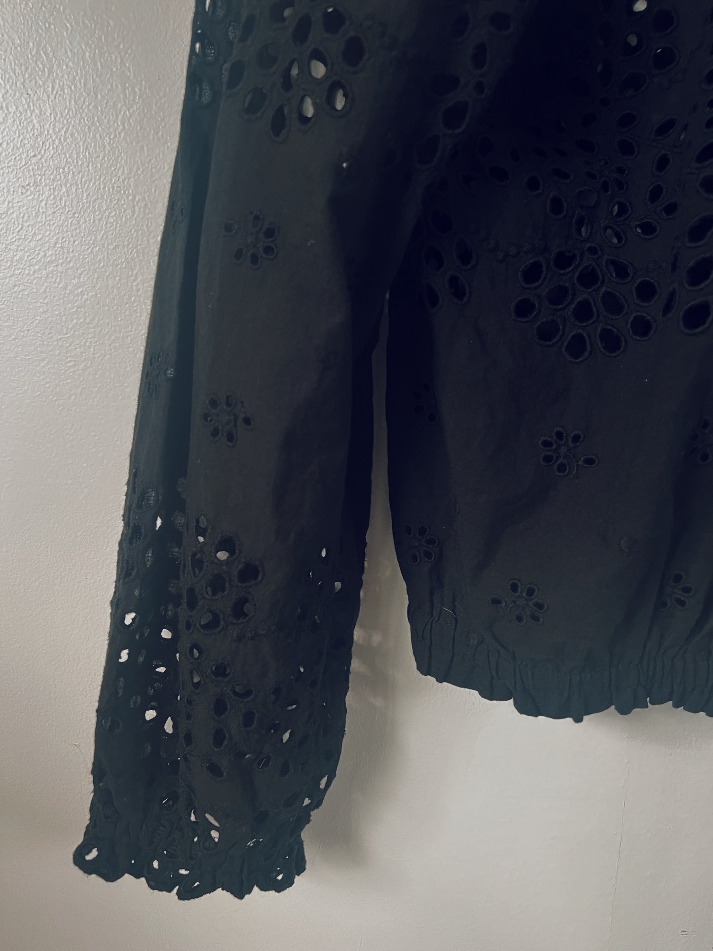 Black Eyelet Long Sleeve Blouse