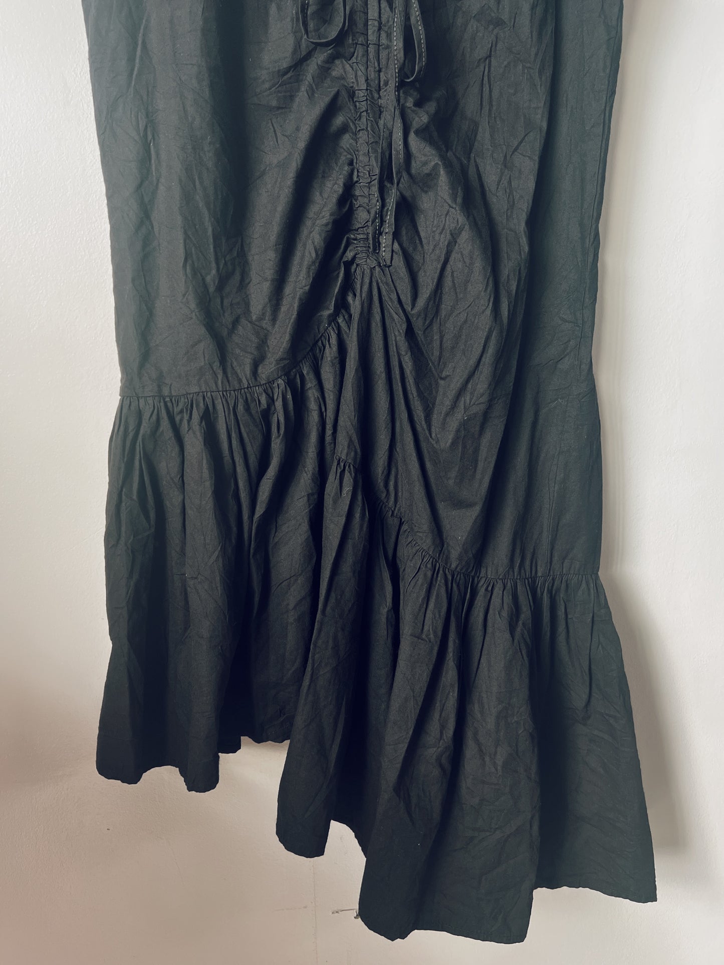 Black Sleeveless Ruched Ruffle Dress