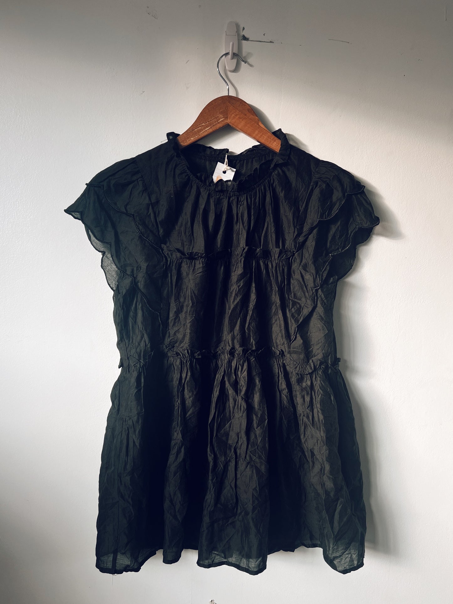 Black Blouse with Ruffle Layered Design