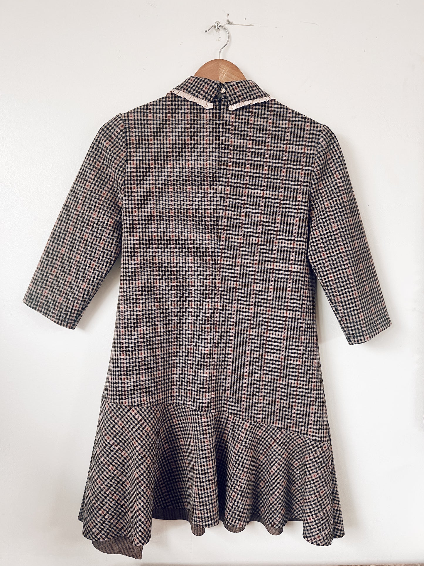 Houndstooth Pattern Dress with Cute Collar