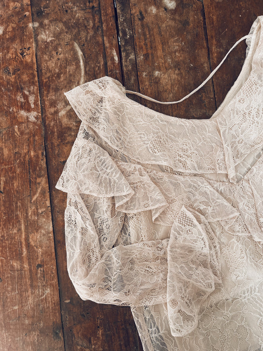 Nude Lace Long Sleeve Blouse