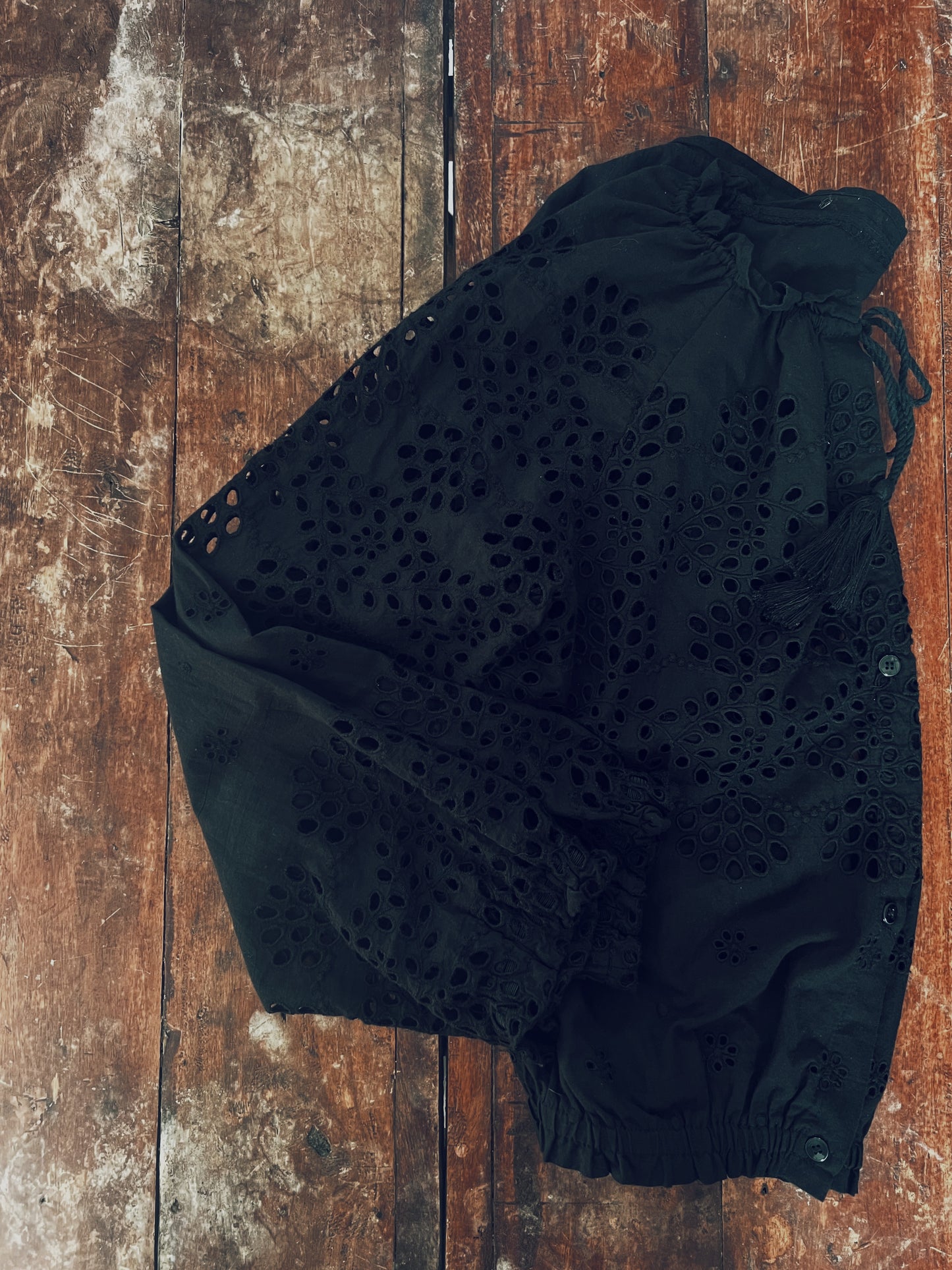 Black Eyelet Long Sleeve Blouse