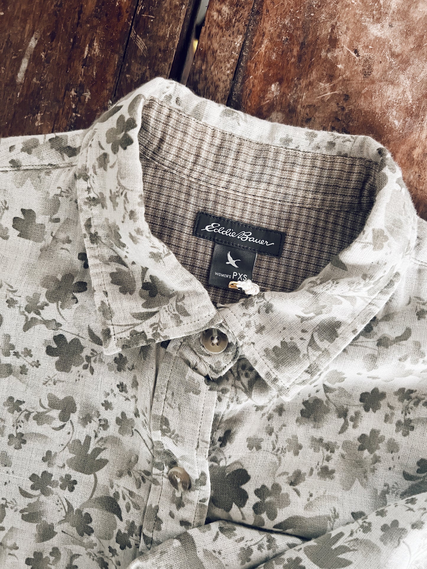 Floral Brown/Muted Green Long Sleeve Blouse