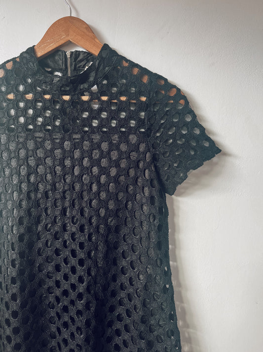 Black Patterned Short Sleeve Dress