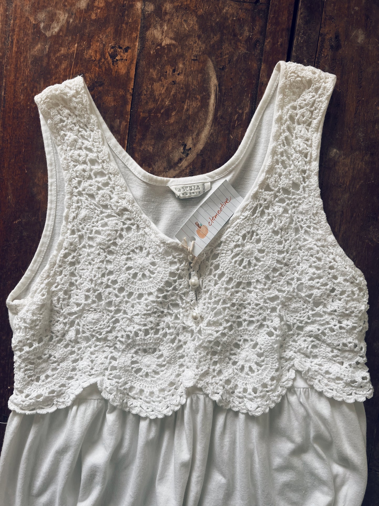 White Sleeveless Dress with Crochet Lace Design