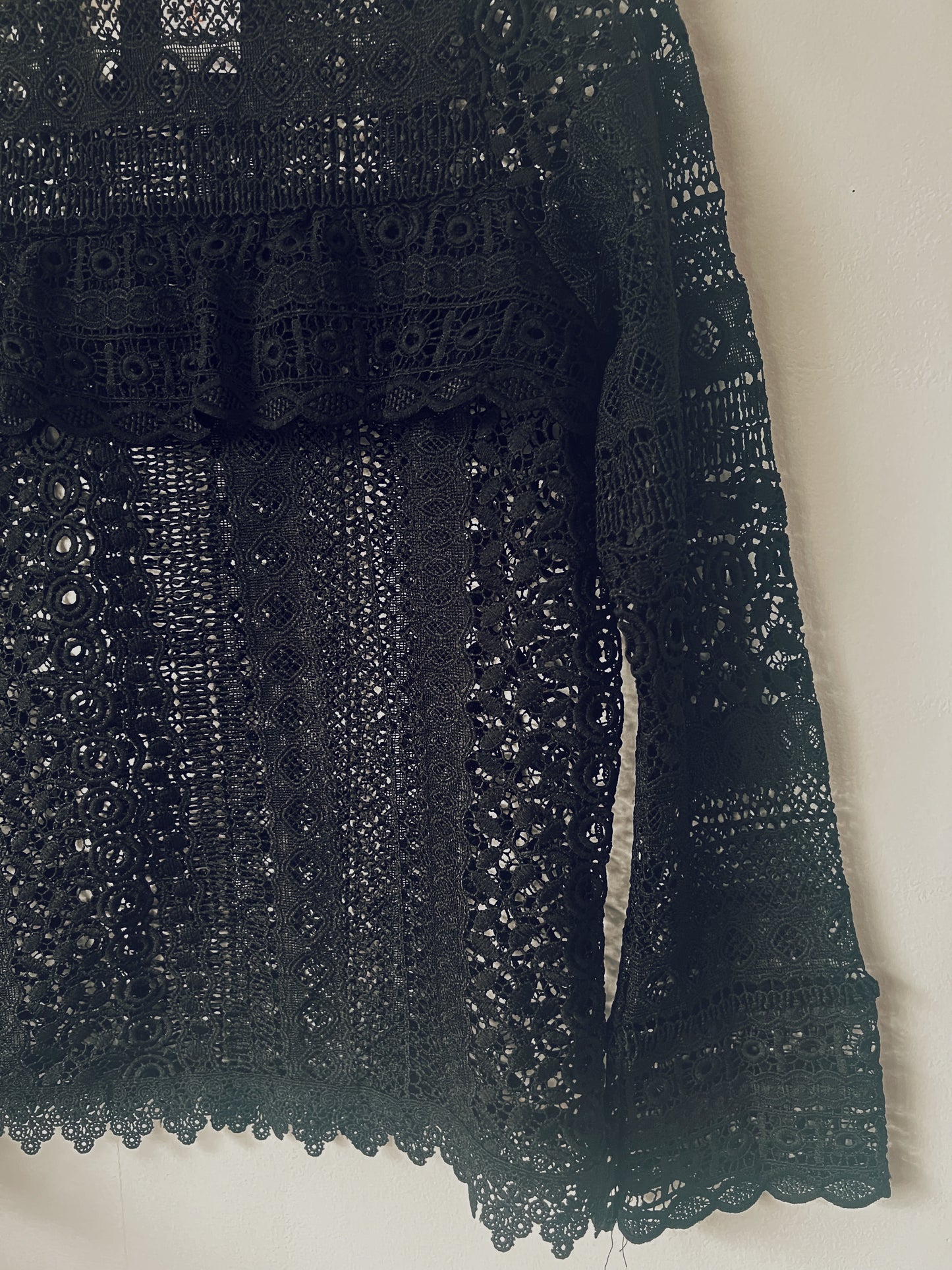 Black Intricate Lace Long Sleeve Blouse