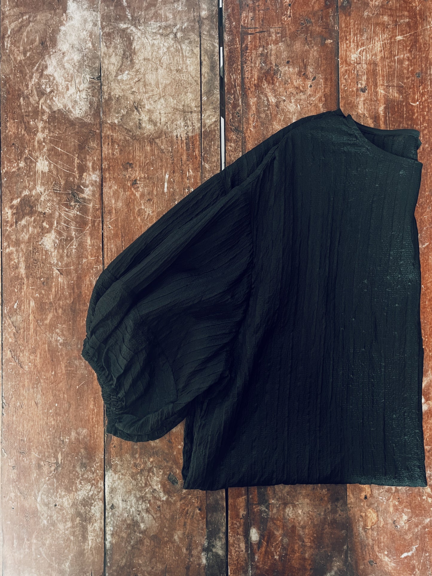 Black Blouse with Puffed Short Sleeves