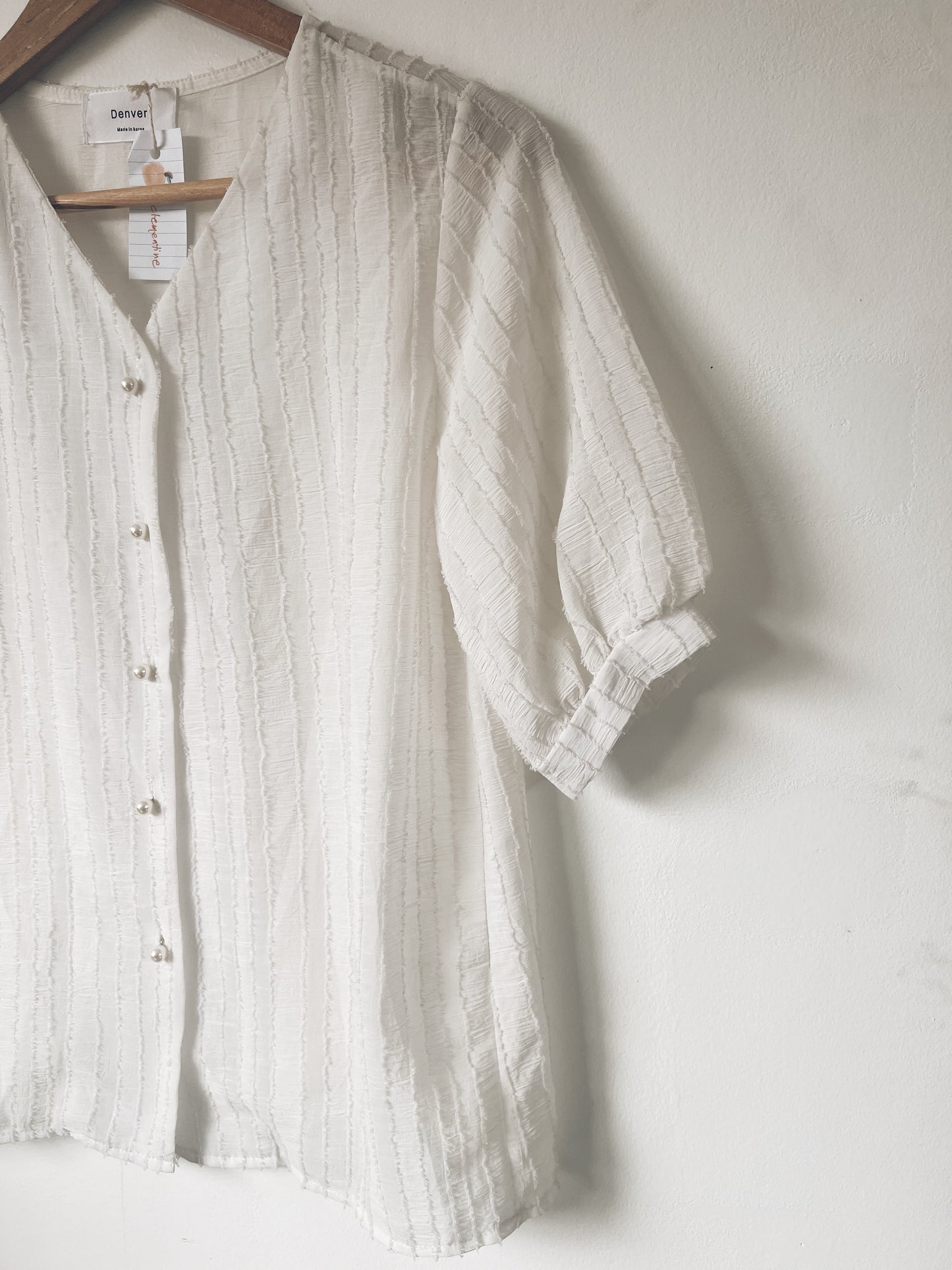 White Textured Short Sleeve Blouse