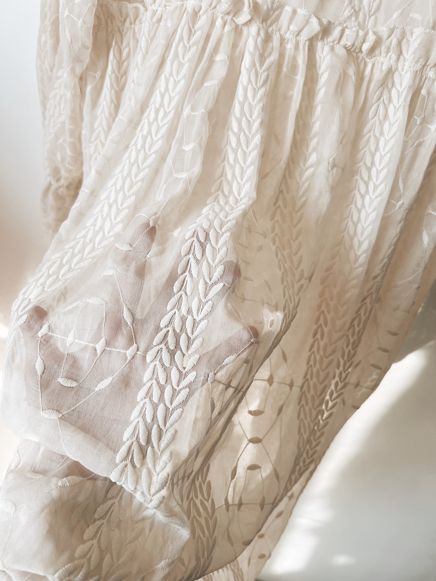 Light Beige Embroidered Long Sleeve Dress