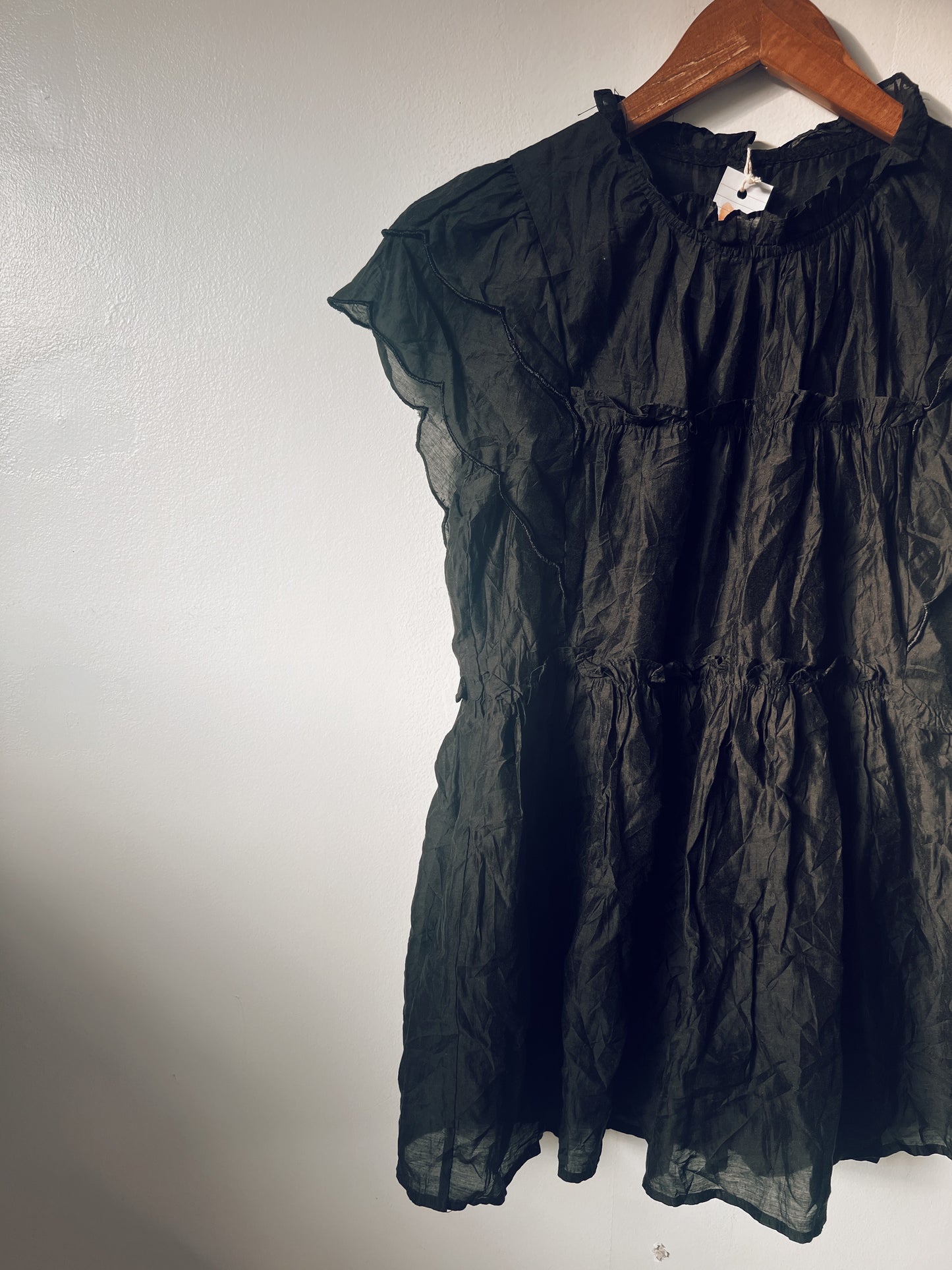 Black Blouse with Ruffle Layered Design