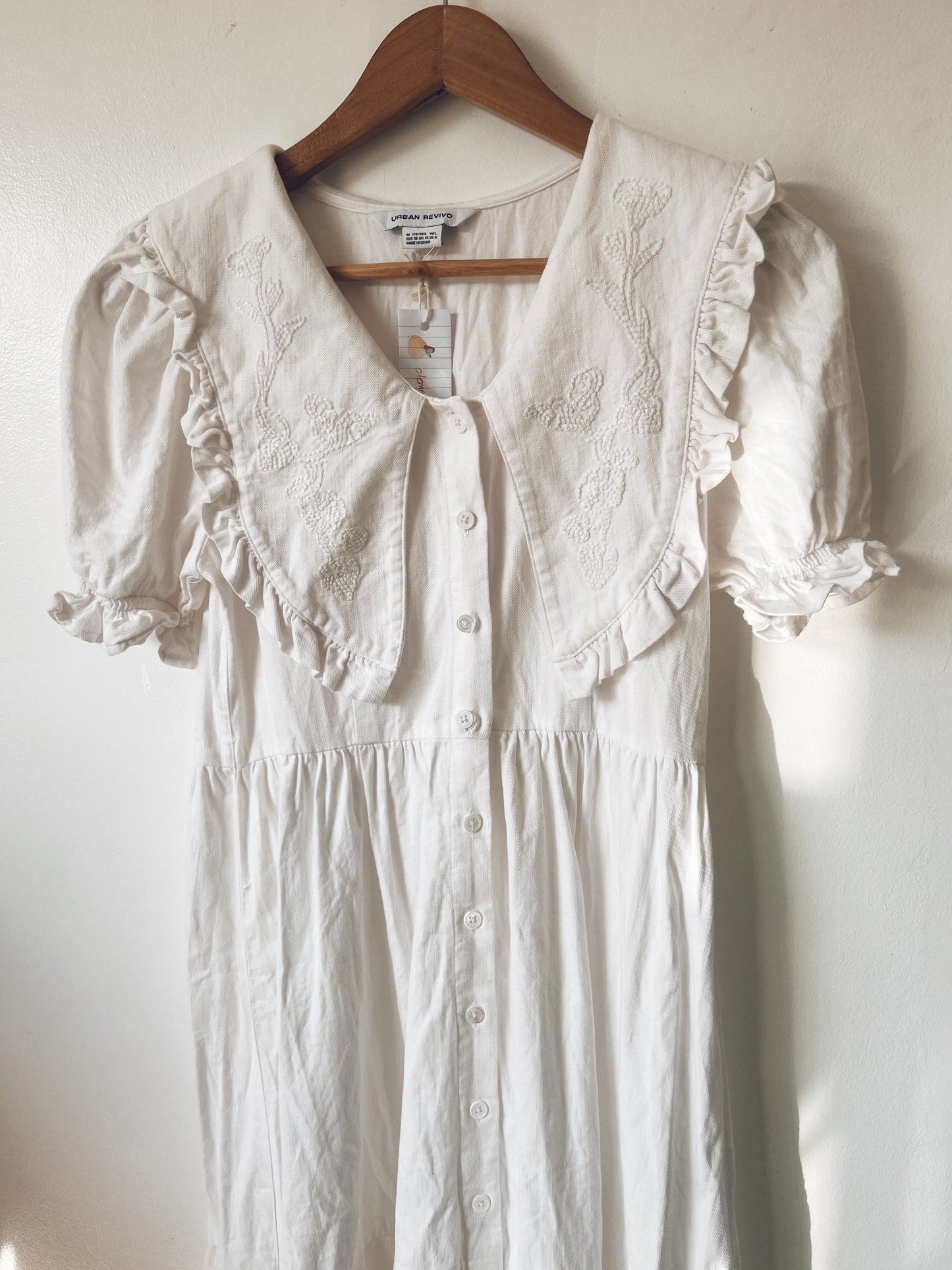 White Dress with Big Embroidered Collar