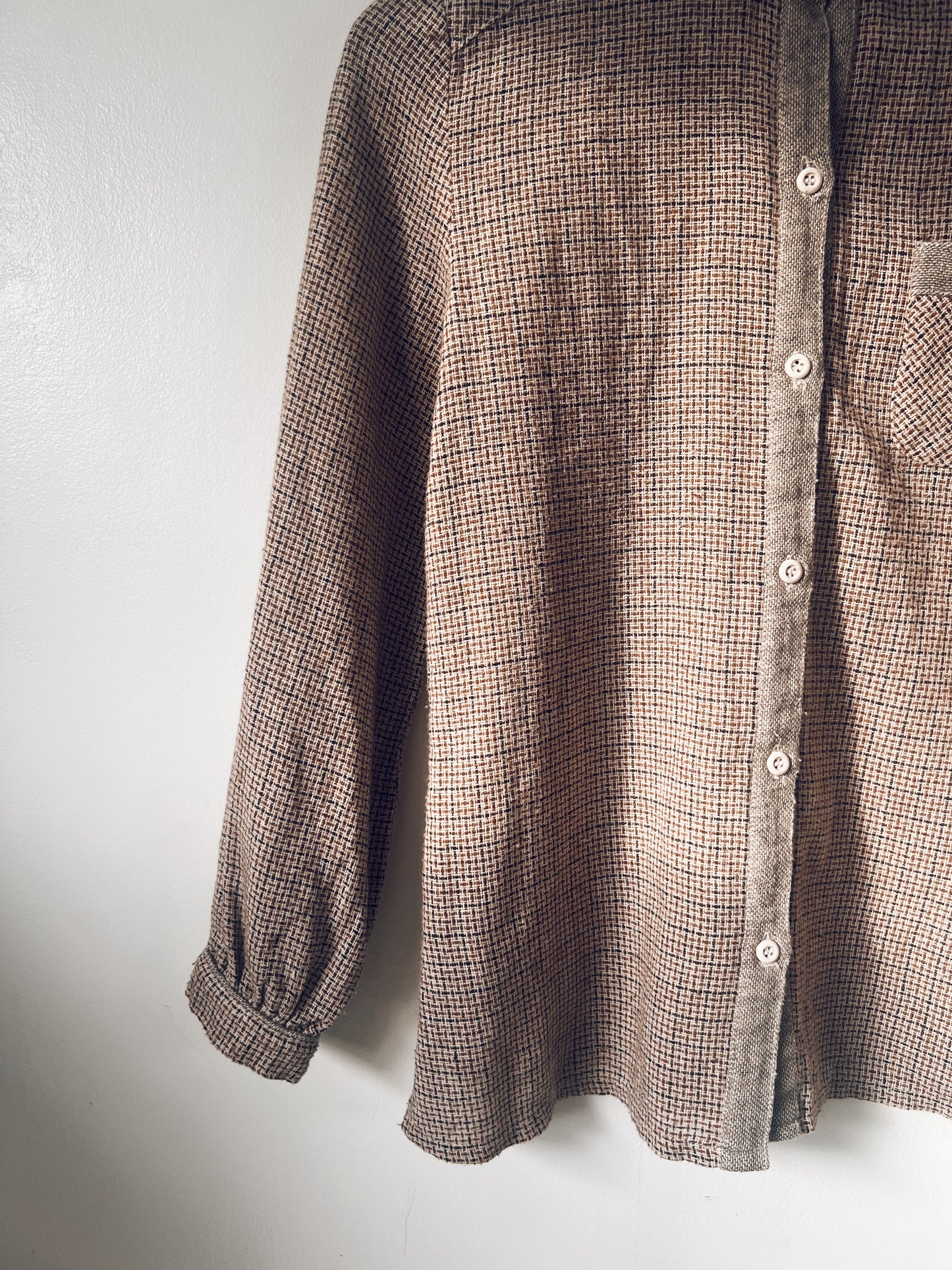 Brown Light Tweed Long Sleeve Blouse