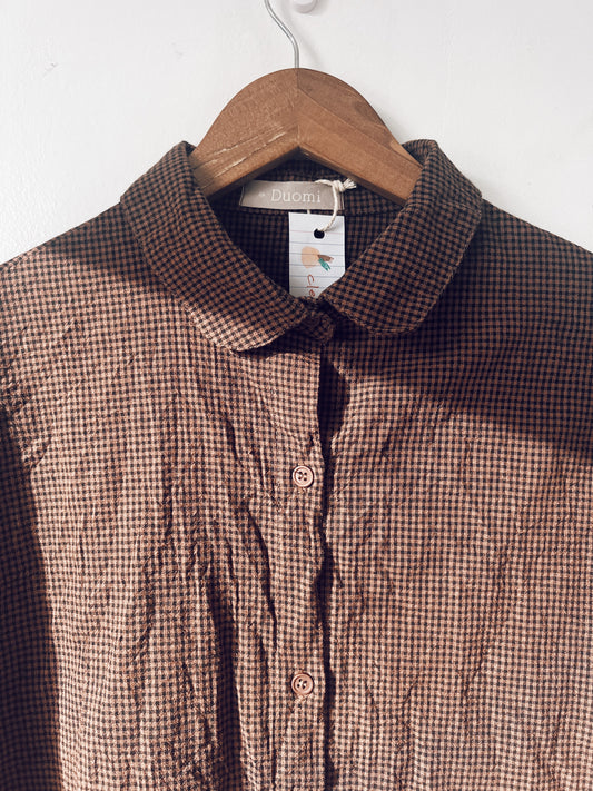 Brown and Black Checkered Long Sleeve Blouse