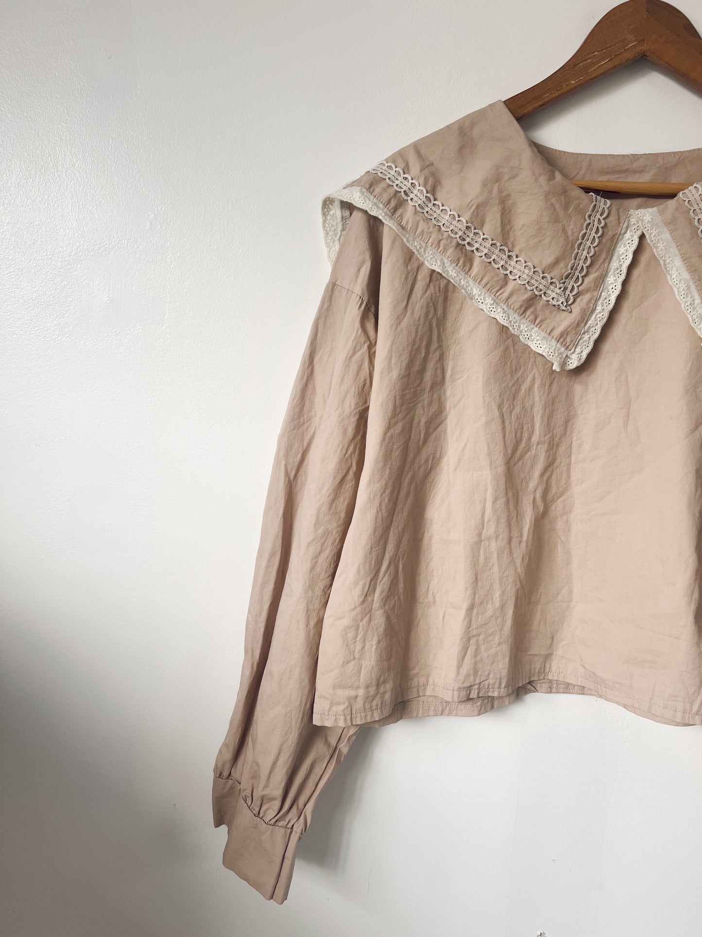 Big Collar Light Brown Long Sleeve Blouse