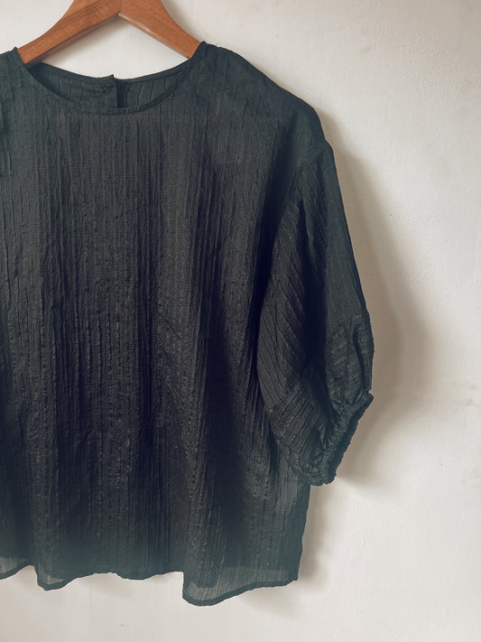 Black Blouse with Puffed Short Sleeves