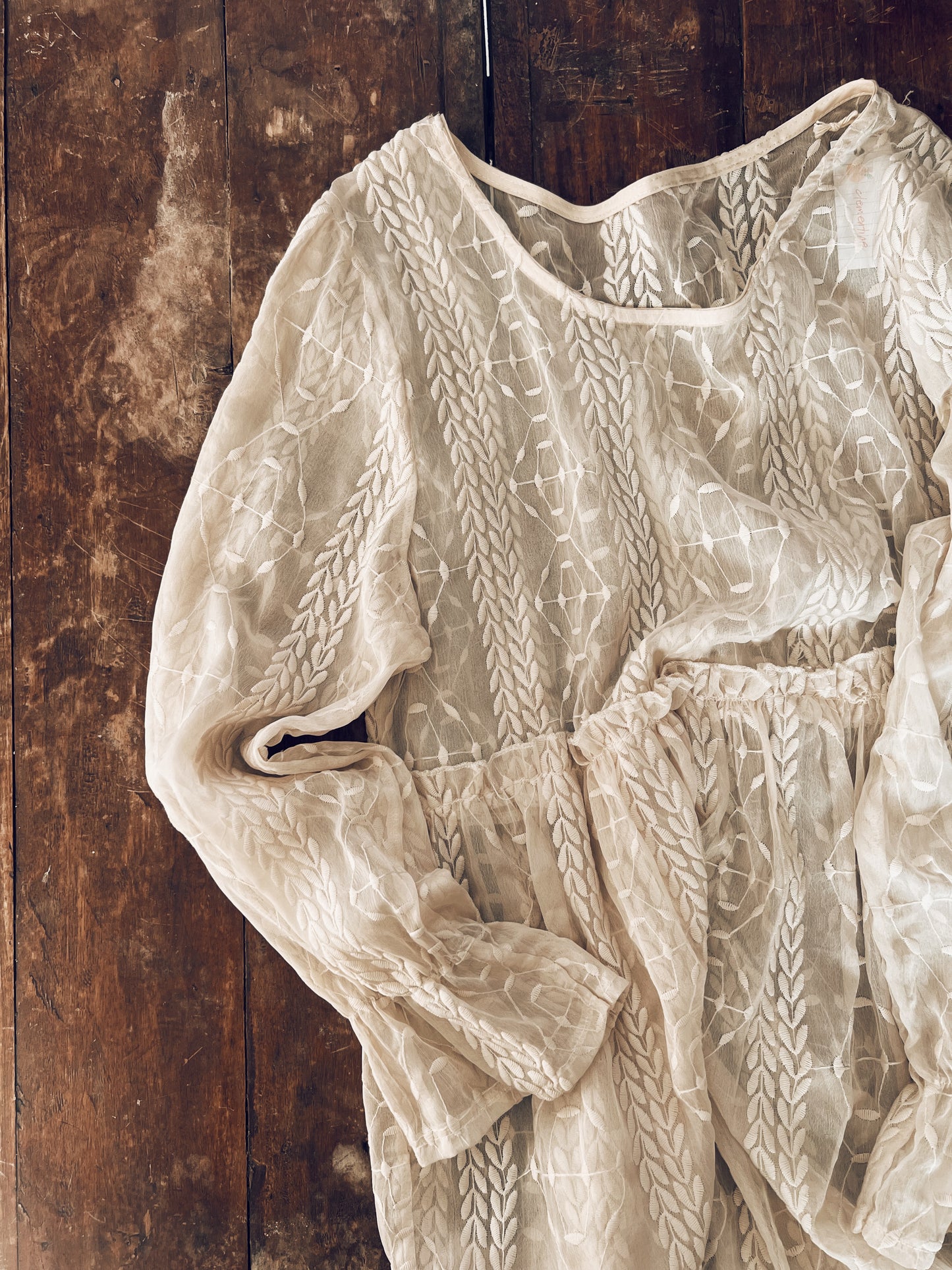 Light Beige Embroidered Long Sleeve Dress