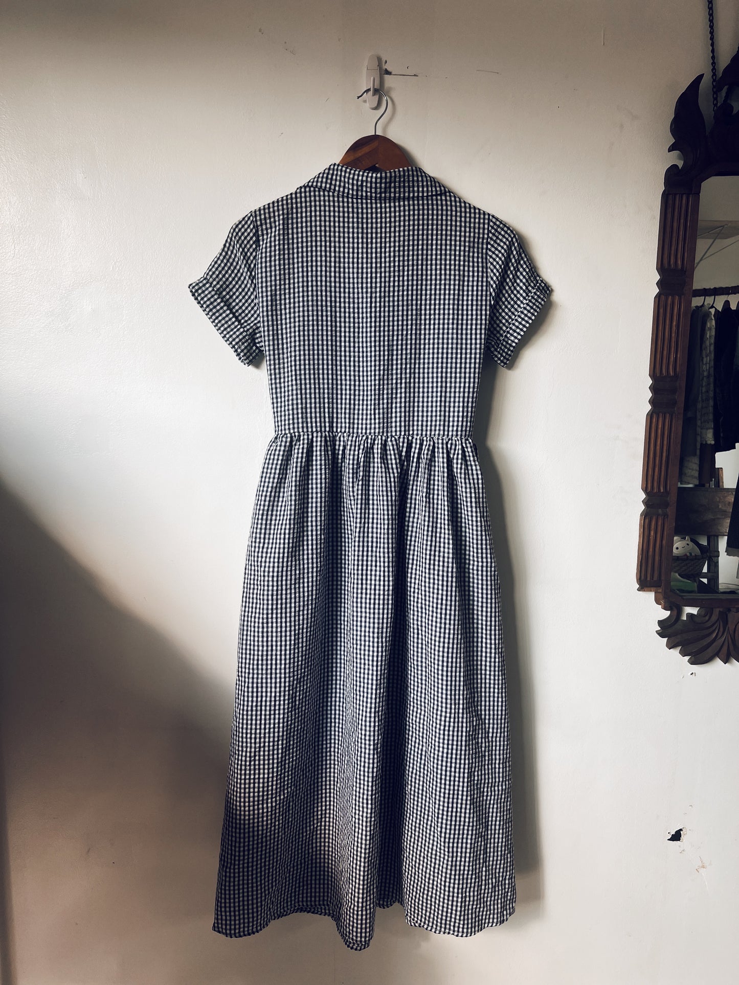 Blue and White Checkered Short Sleeve Dress