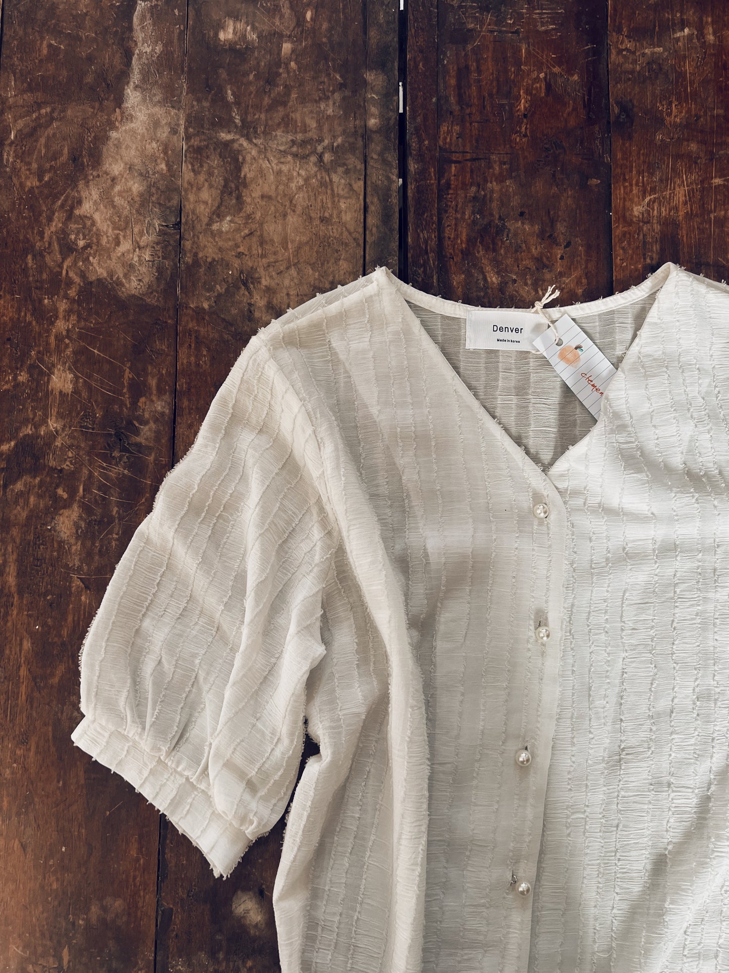 White Textured Short Sleeve Blouse