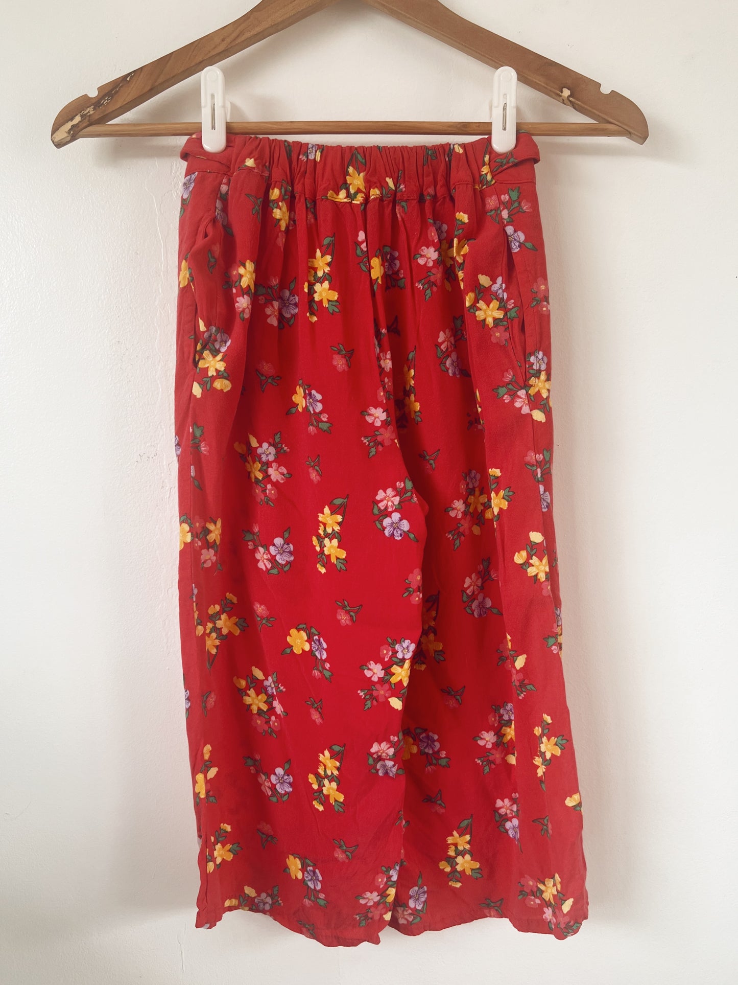 Coral Red Floral Flowy Pants