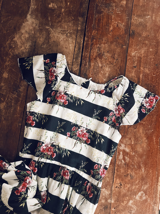 Stripes and Floral Short Sleeve Dress