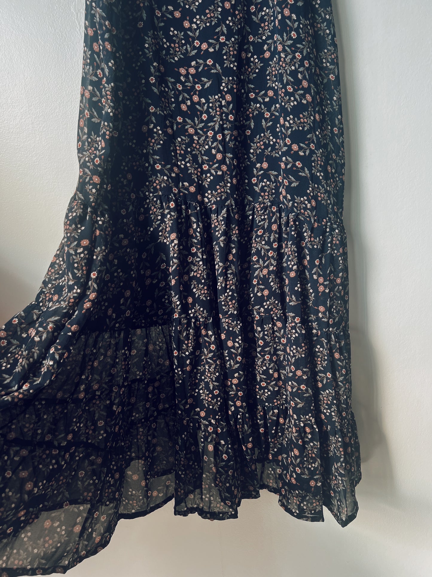 Black Floral Strap Midi Dress