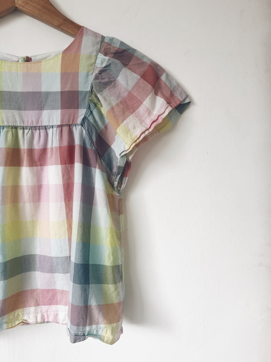 Pastel Checkered Short Sleeve Blouse